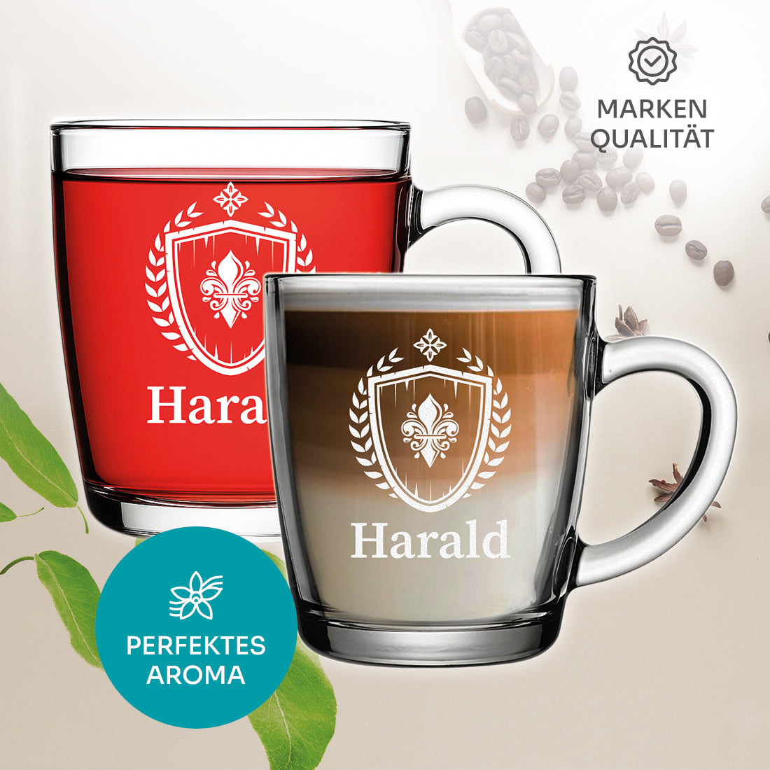 Teeglas modern 340 ml mit personalisierter Gravur - Fleur-de-lis