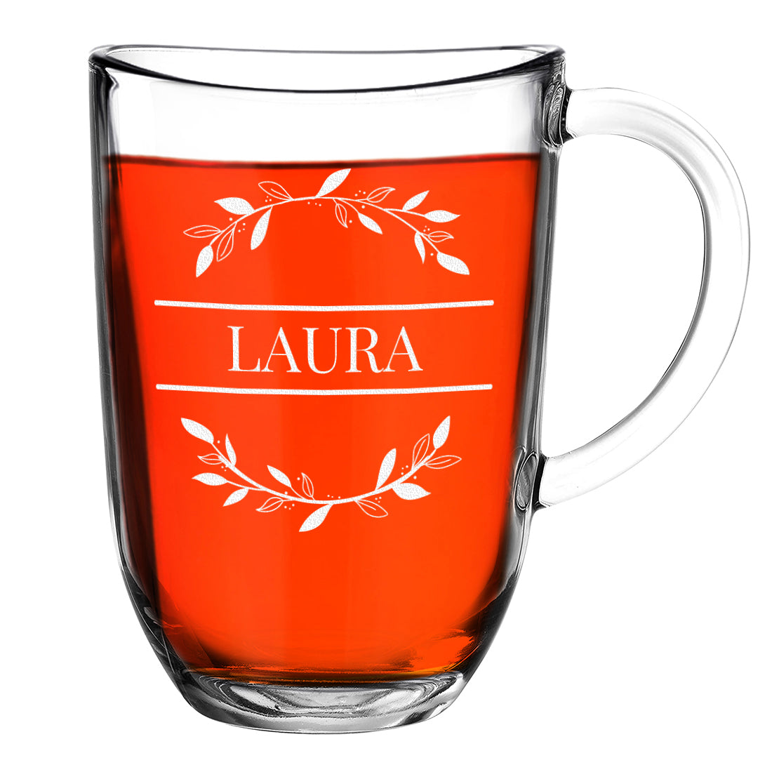 Teeglas 380 ml groß mit personalisierter Gravur - Motiv "Blumenkreis"
