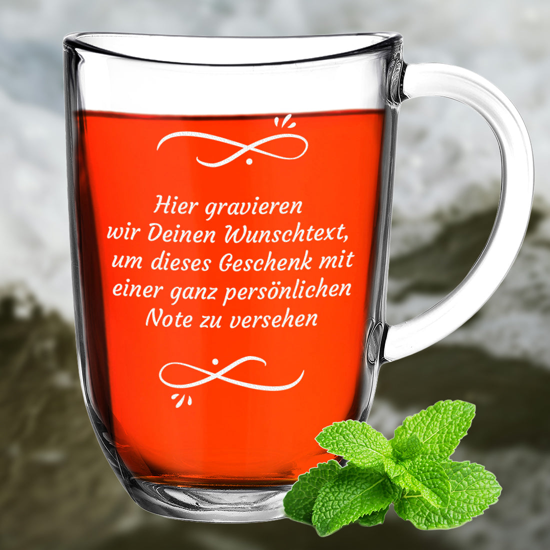 Teeglas Tasse 380 ml mit Gravur - Wunschtext