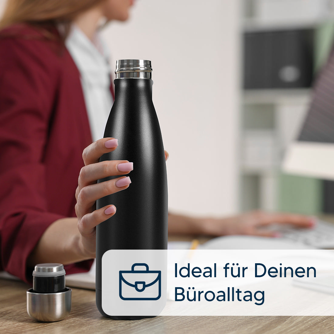 Edelstahl Trinkflasche schwarz mit Wunschgravur