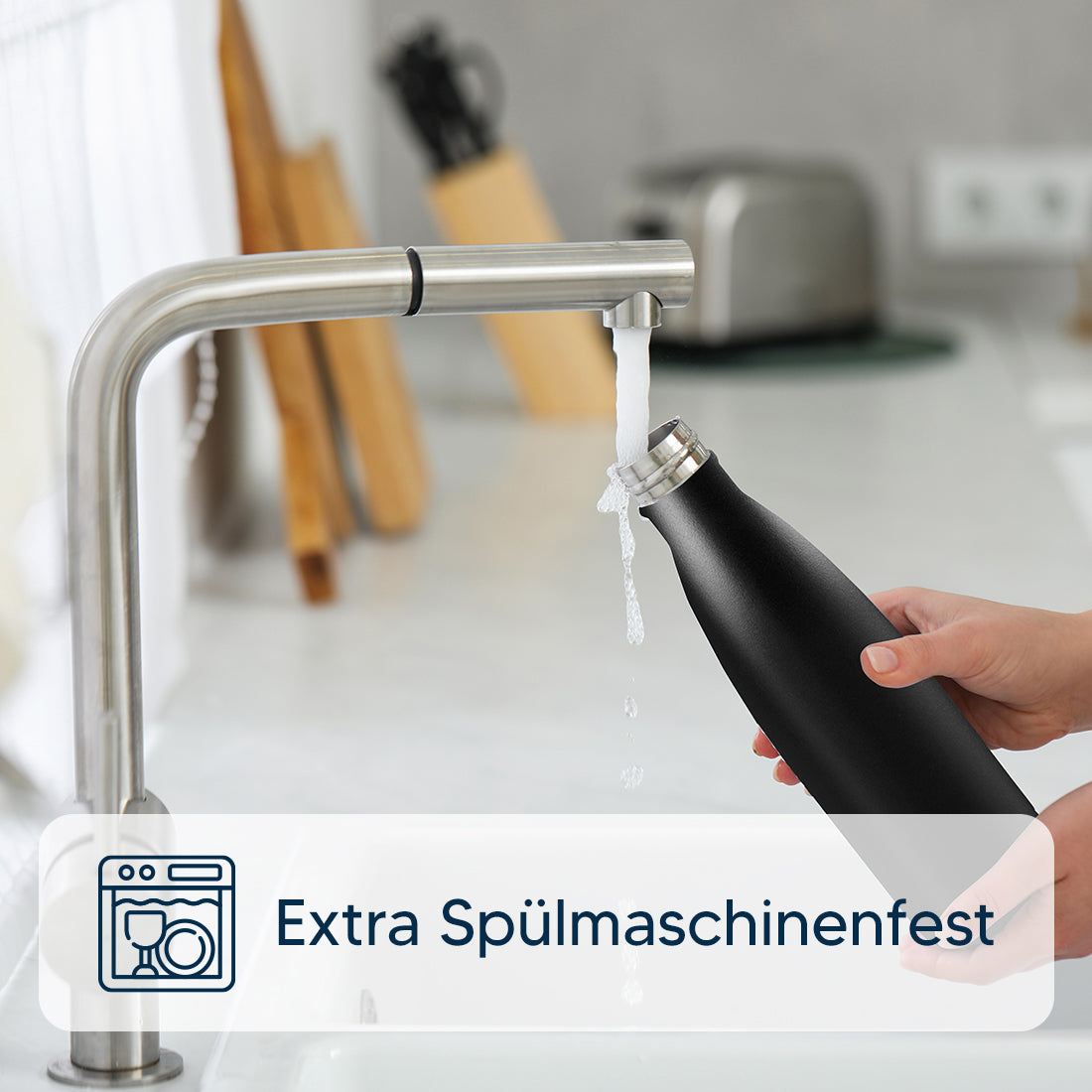 Edelstahl Trinkflasche schwarz mit Wunschgravur