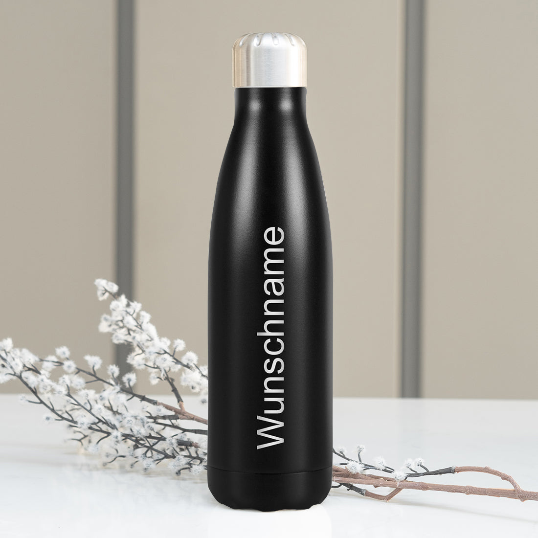 Edelstahl Trinkflasche schwarz mit Wunschgravur