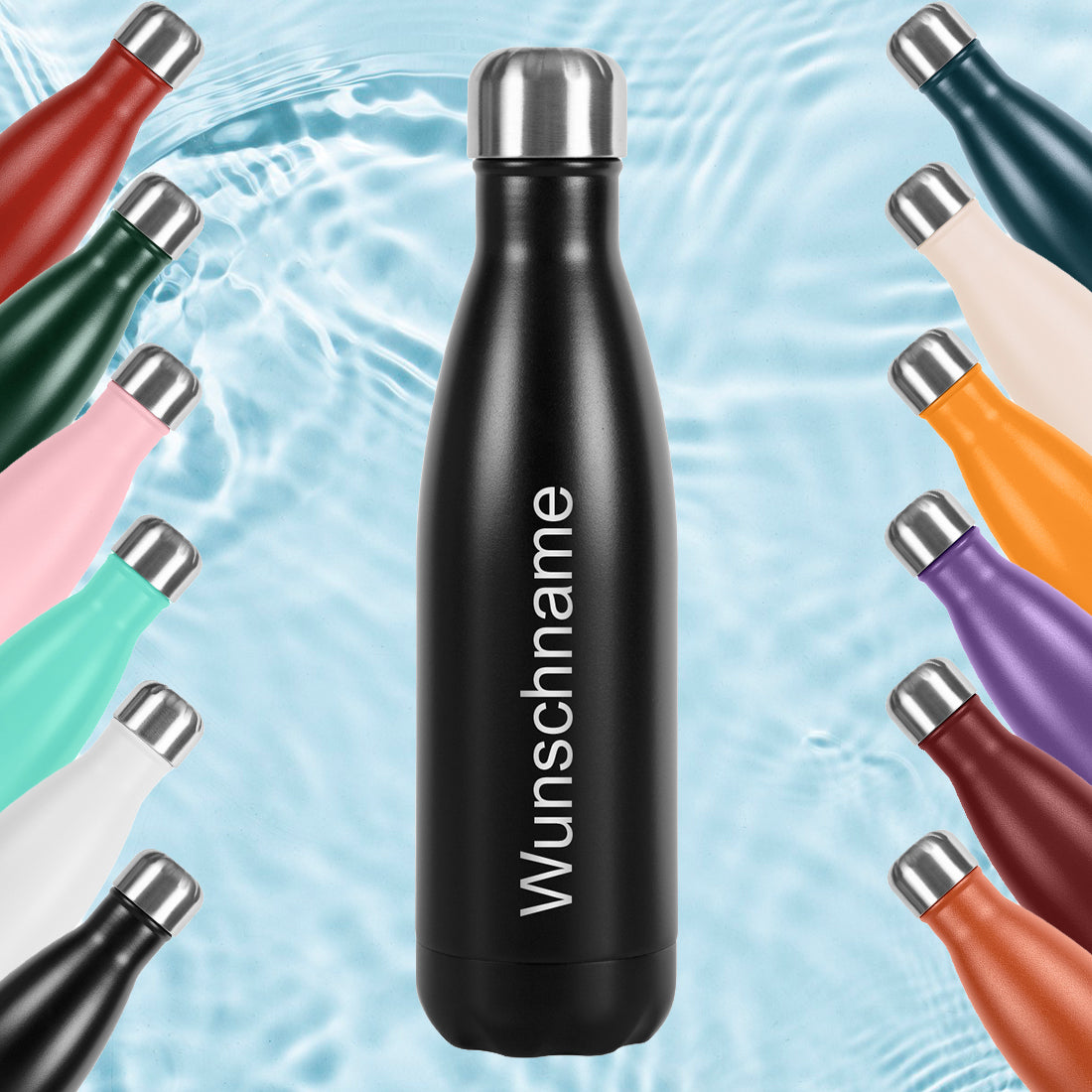 Edelstahl Trinkflasche schwarz mit Wunschgravur