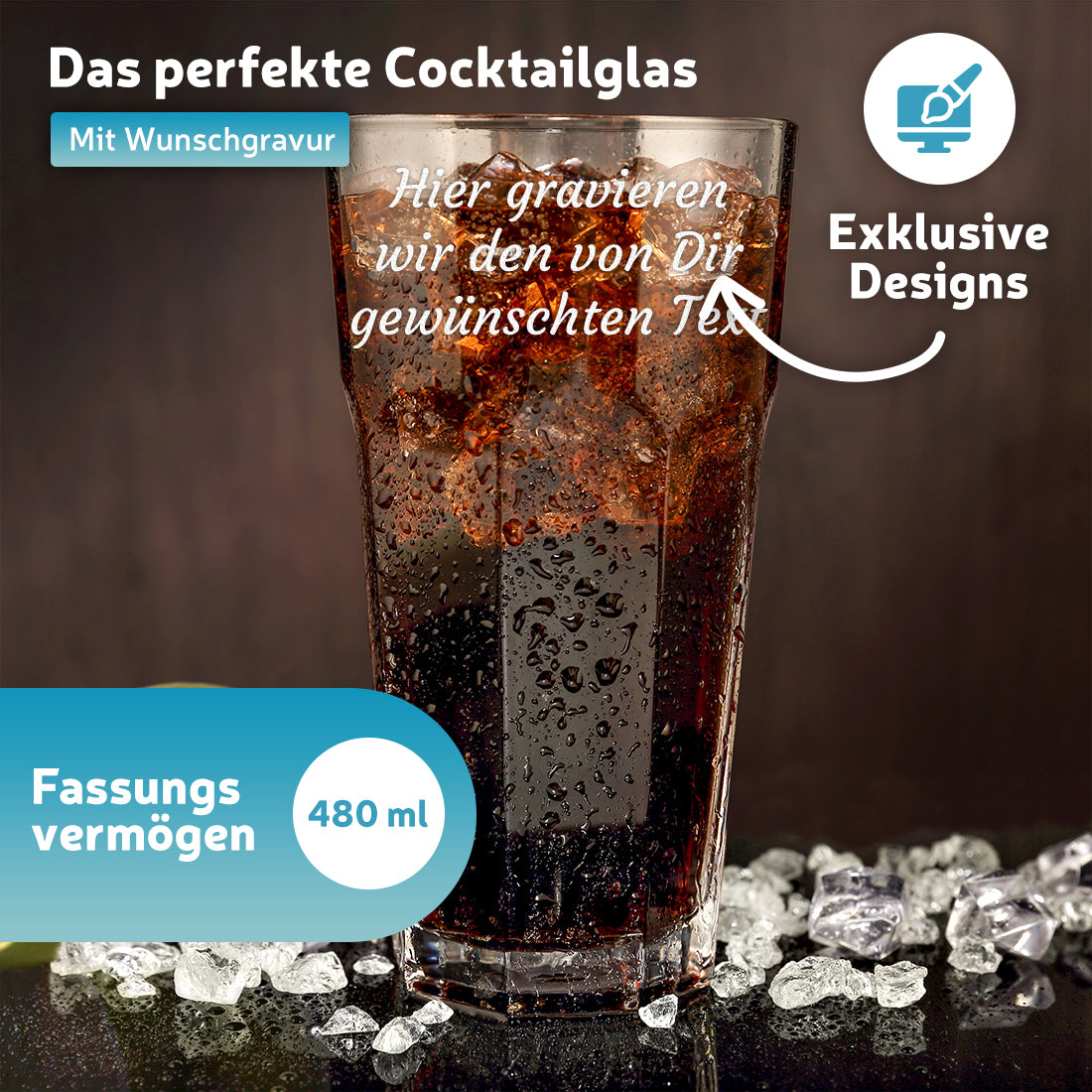 Trinkglas 480 ml für Wasser, Saft & Cocktails mit Gravur