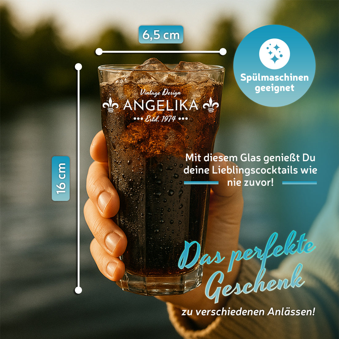 Modernes Trinkglas 480 ml mit Wunschgravur