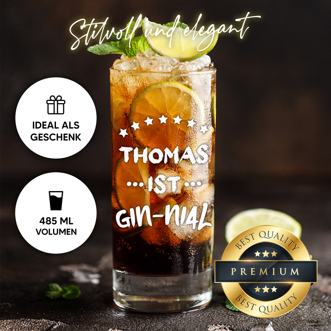 Longdrinkglas 485 ml für Gin Tonic mit personalisierter Gravur