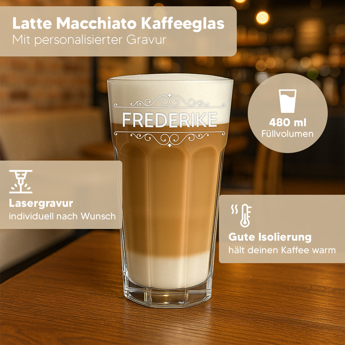 Latte Macchiato Trinkglas 480 ml mit Gravur - Motiv "Ornament"