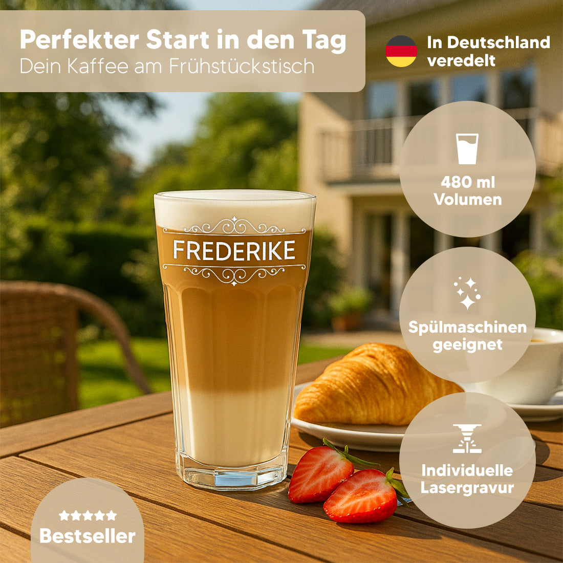 Latte Macchiato Trinkglas 480 ml mit Gravur - Motiv "Ornament"