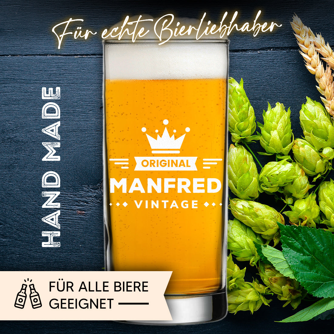 Wasser Trinkglas 485 ml mit Motiv Gravur "Vintage"