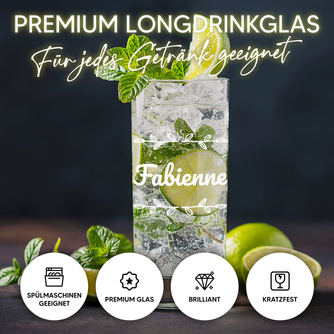 Trinkglas 485 ml für Drinks mit Wunschgravur