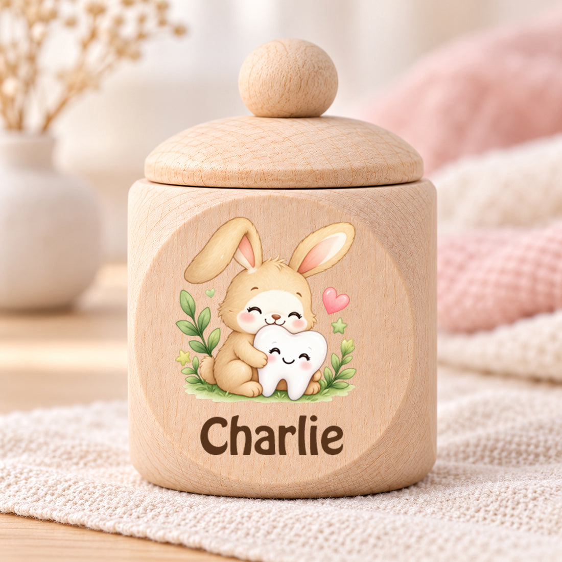 Zahndose mit Motiv Hase & Zahn geschlossen im Kinderzimmer