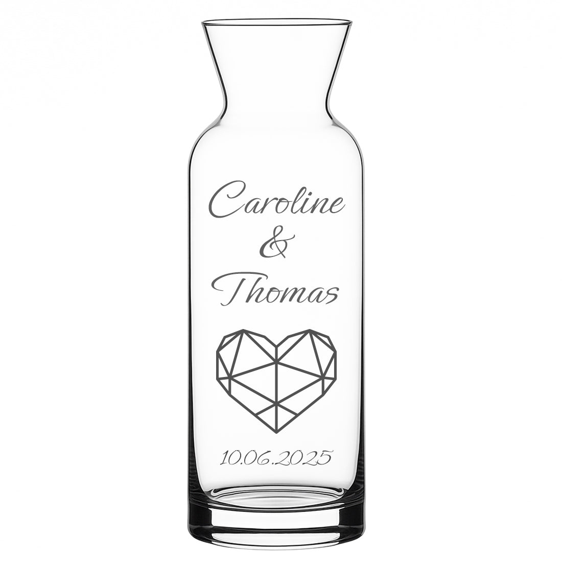 Moderne Glasvase mit geometrischem Herz-Motiv und personalisierter Gravur