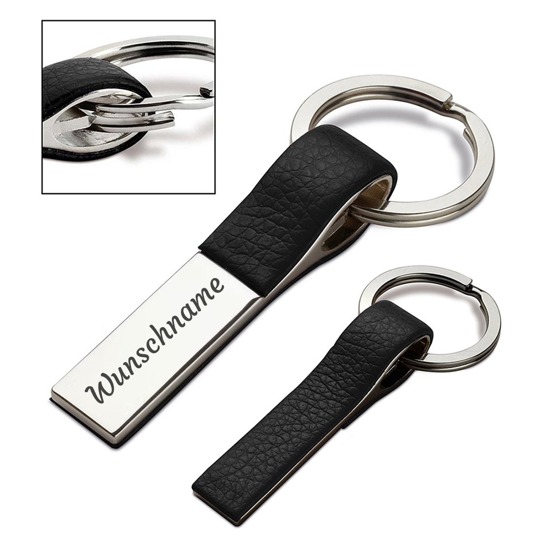 Personalisierter Schlüsselanhänger aus Leder & Metall mit Gravur
