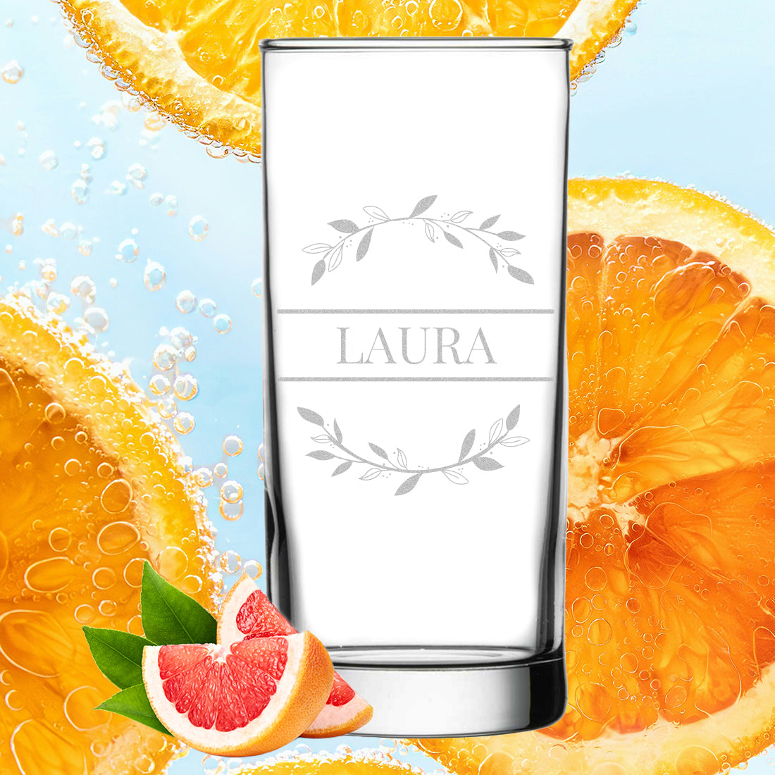 Longdrink Wasser Trinkglas 485 ml mit Gravur - Motiv Blätterkreis