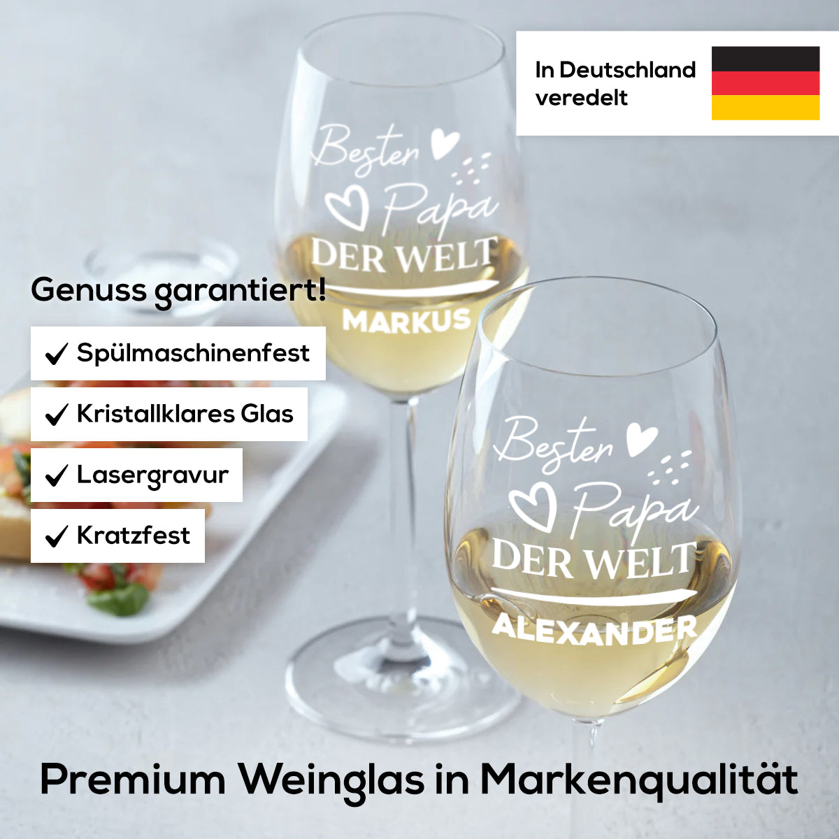 Weinglas 460 ml mit personalisierter Gravur - Bester Papa der Welt