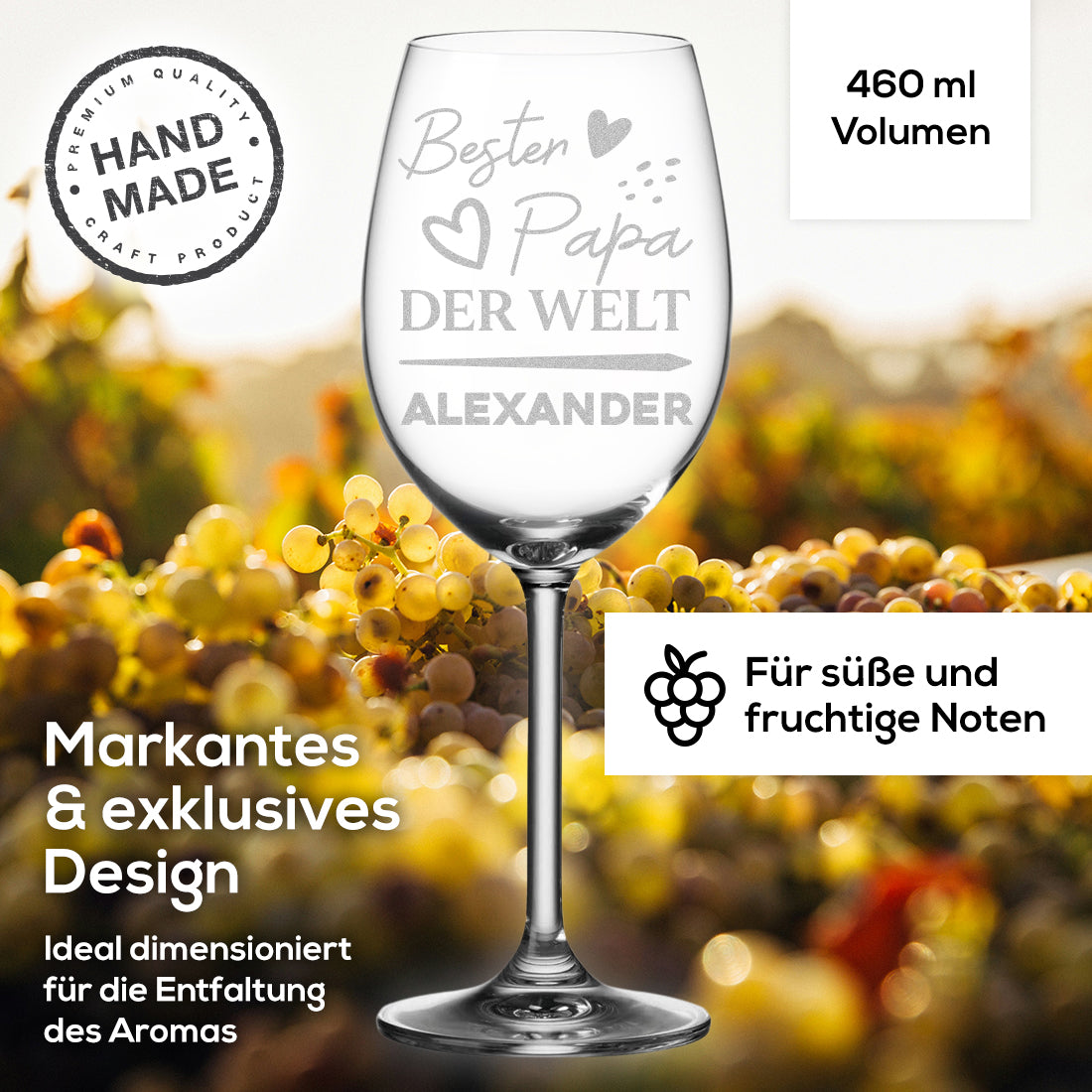 Weinglas 460 ml mit personalisierter Gravur - Bester Papa der Welt
