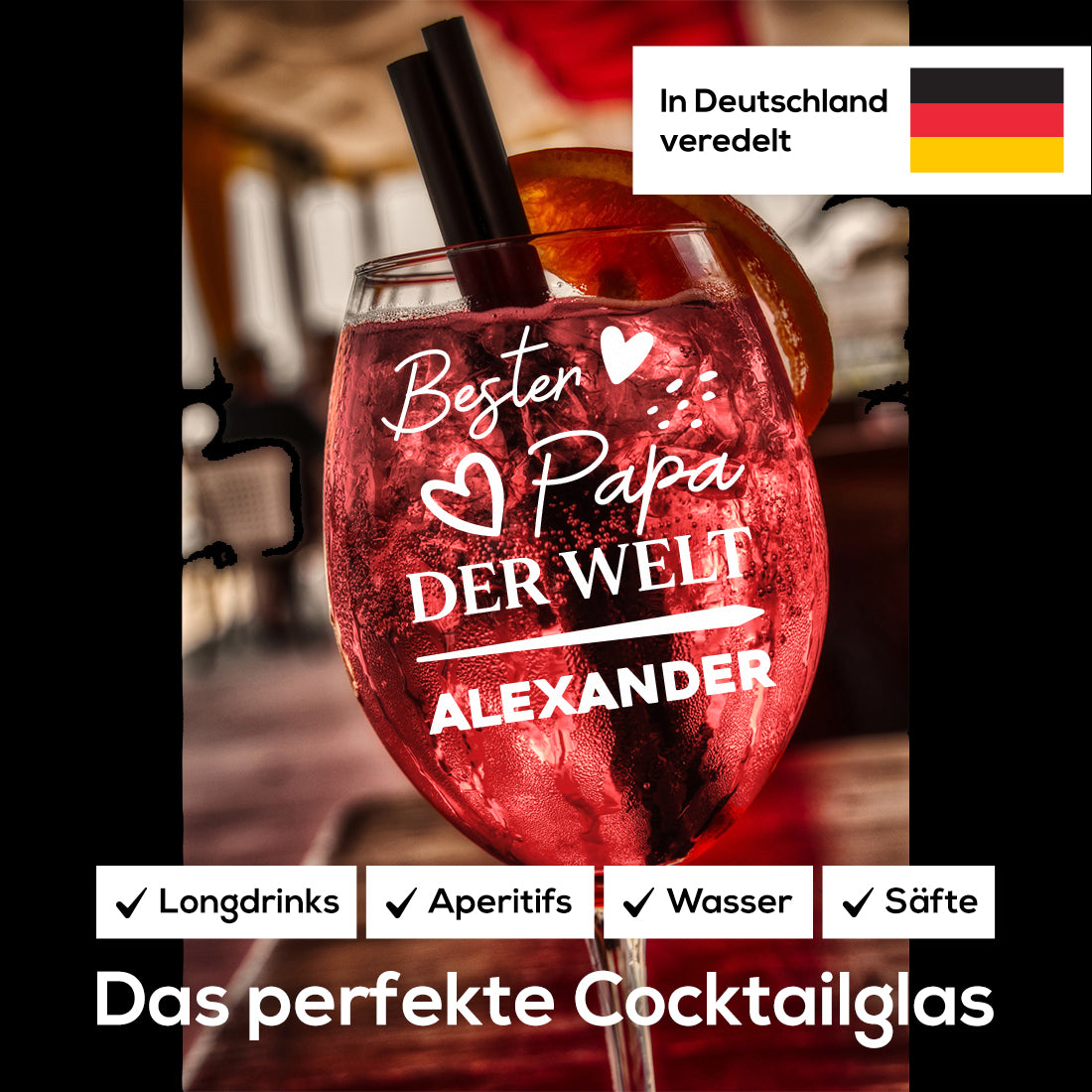 Weinglas 460 ml mit personalisierter Gravur - Bester Papa der Welt
