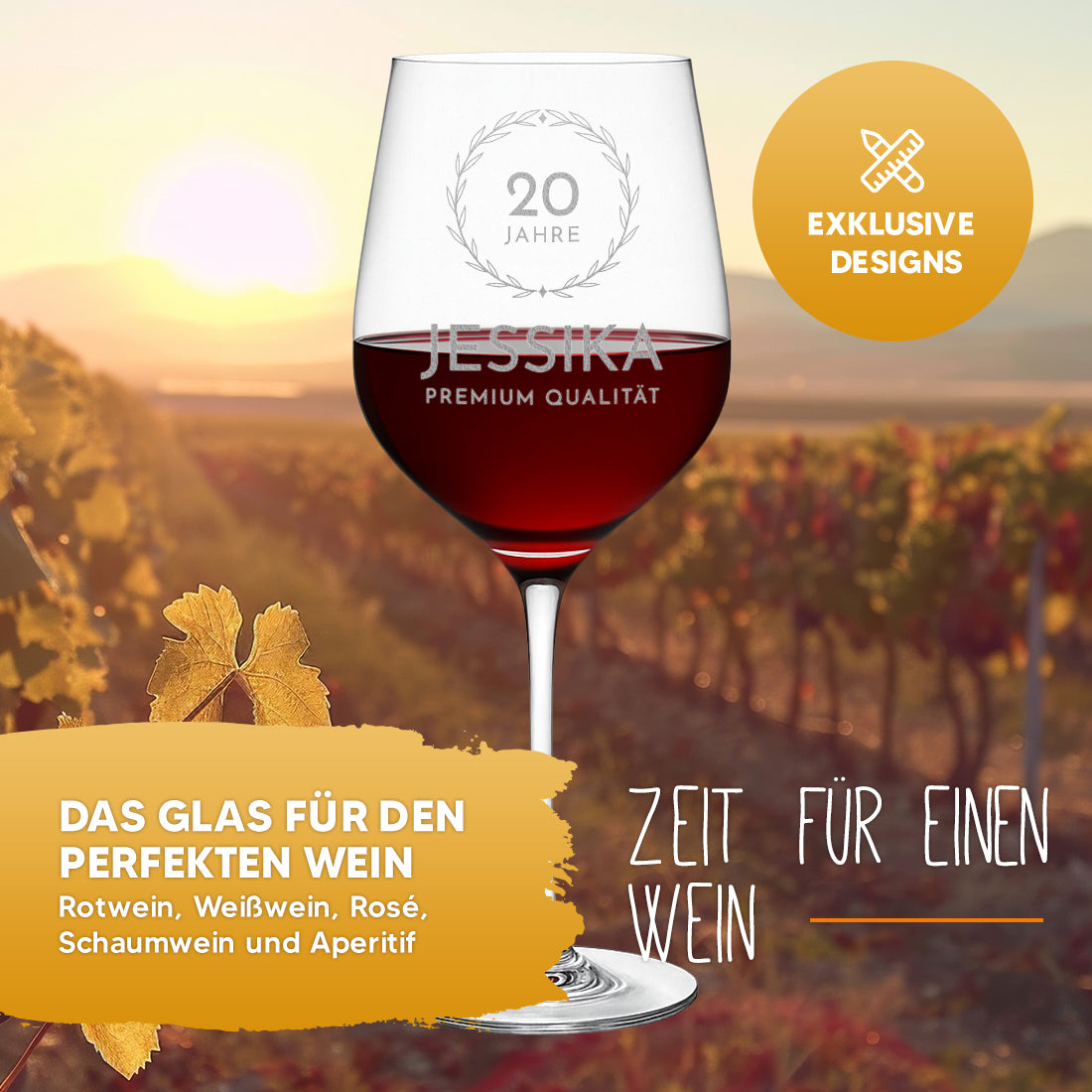 Weinglas modern 440 ml mit Wunschgravur zum Geburtstag