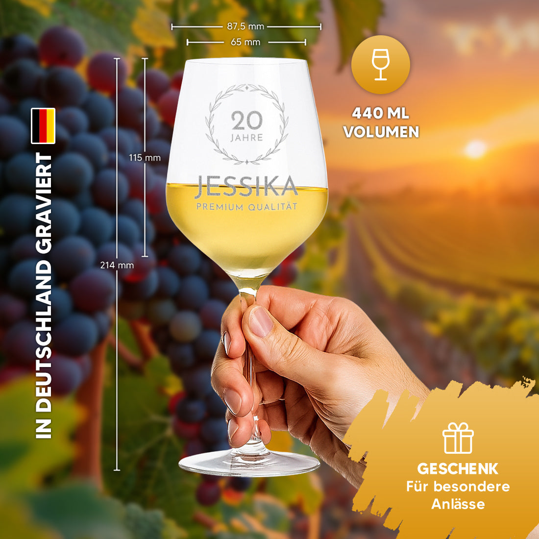 Weinglas modern 440 ml mit Wunschgravur zum Geburtstag