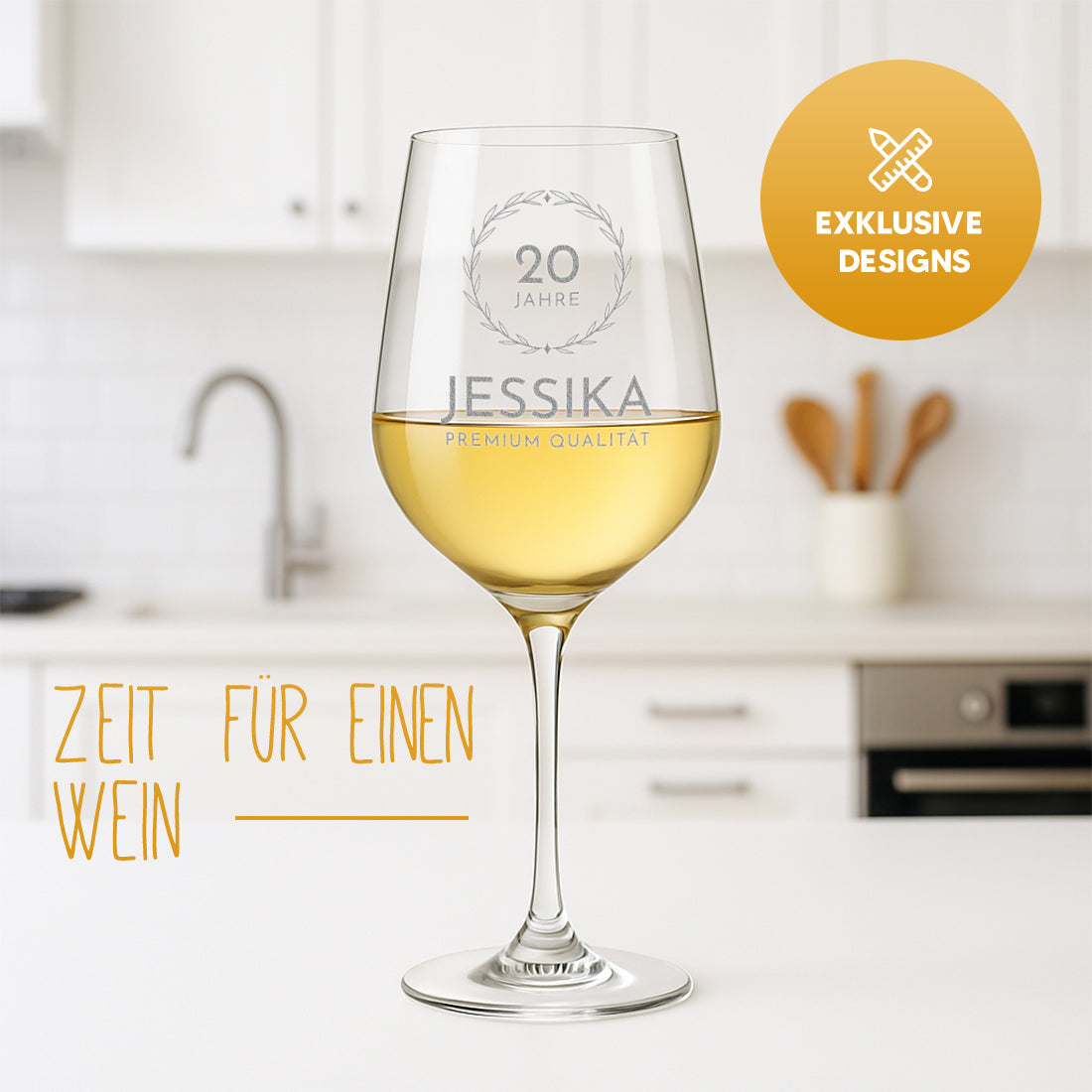 Weinglas modern 440 ml mit Wunschgravur zum Geburtstag