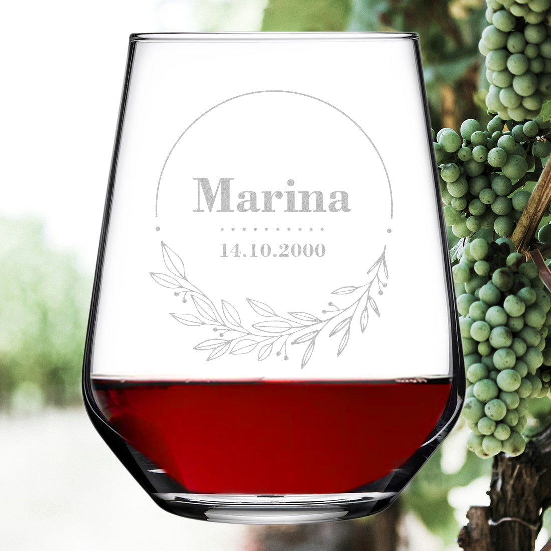 Weinglas 425 ml mit Gravur für Weißwein - Motiv: Blumenkreis