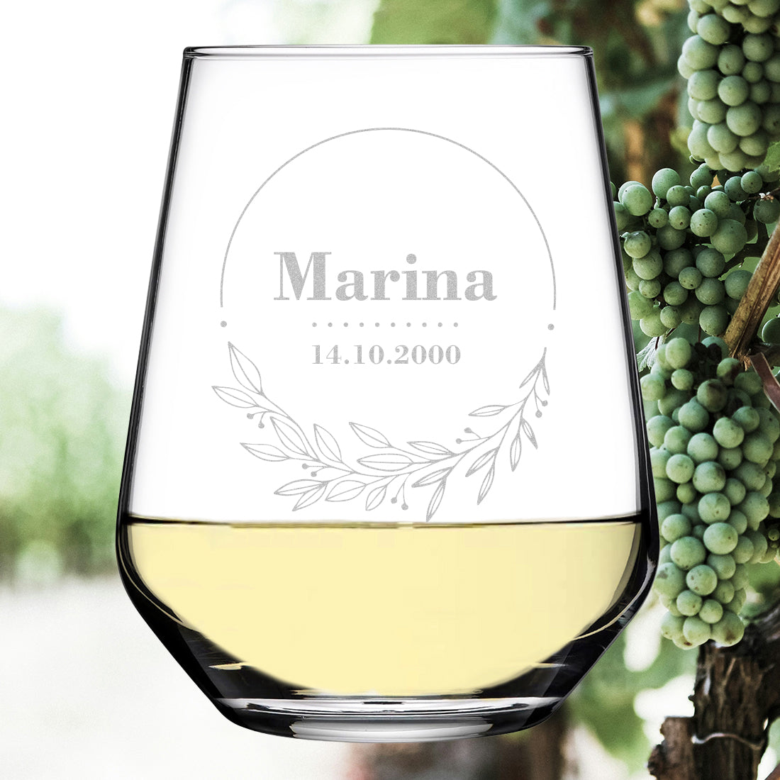 Weinglas 425 ml mit Gravur für Weißwein - Motiv: Blumenkreis