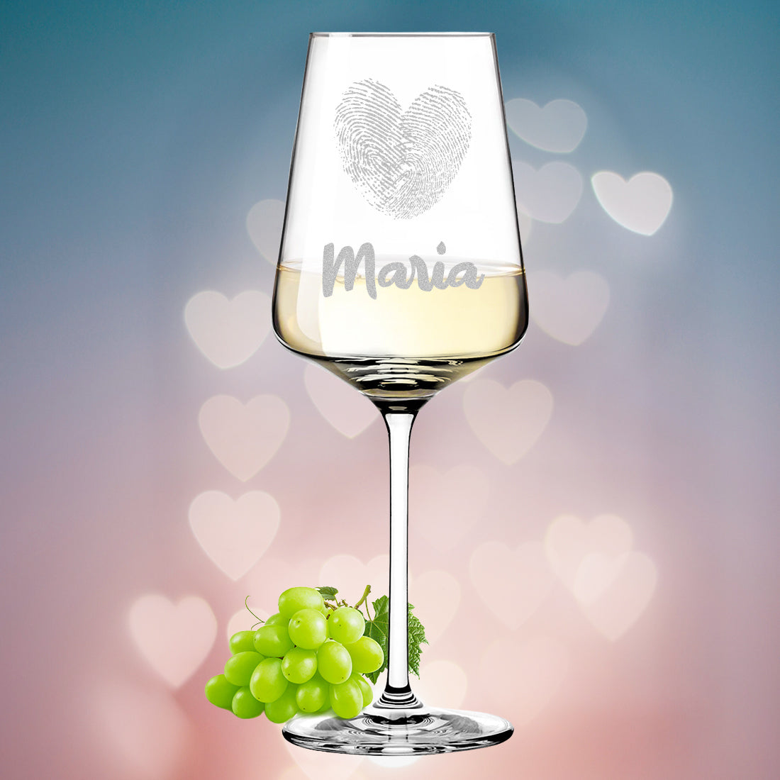Modernes Weinglas 560 ml mit Gravur - Motiv "Herz-Fingerabdruck"