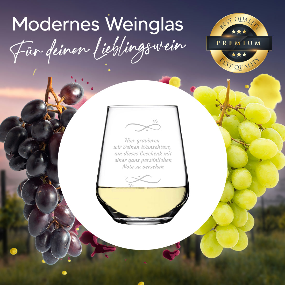 Weinglas modern 425 ml mit Wunschtext Gravur