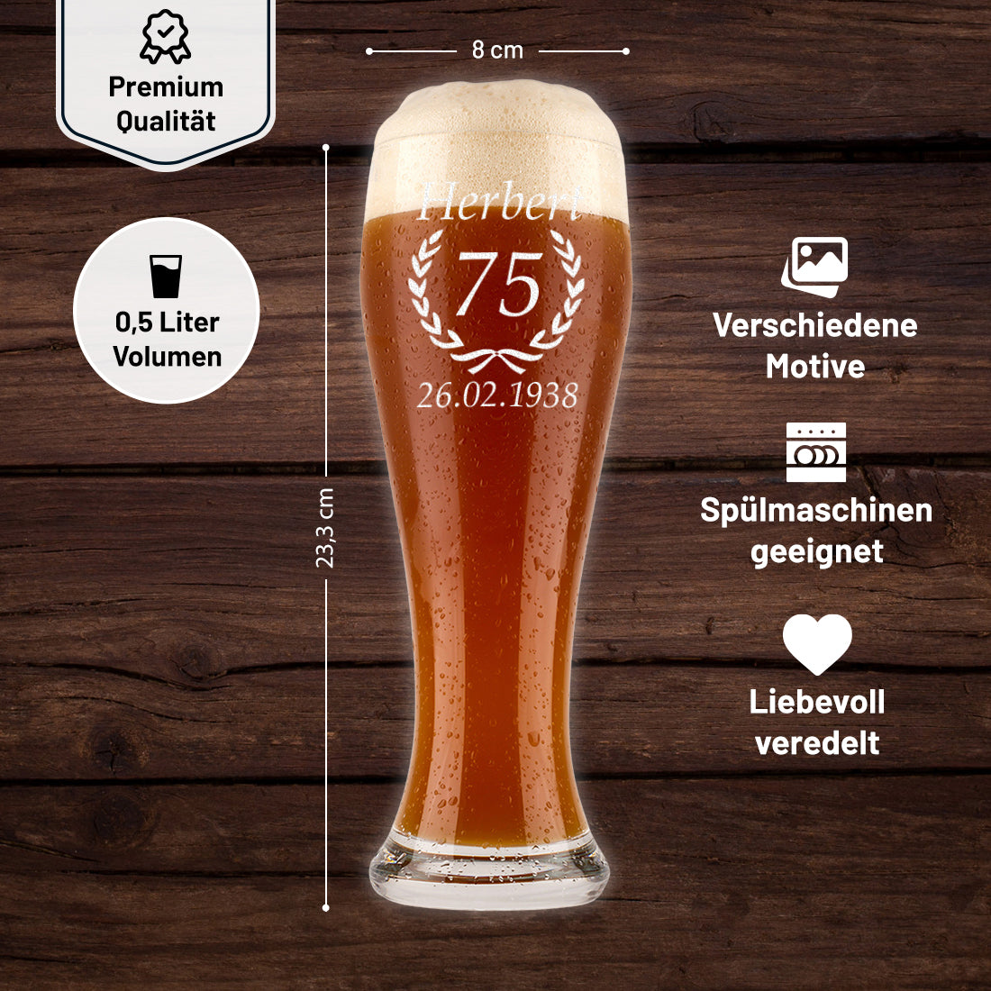 Weizenbierglas 0,5 Liter mit Gravur zum Geburtstag