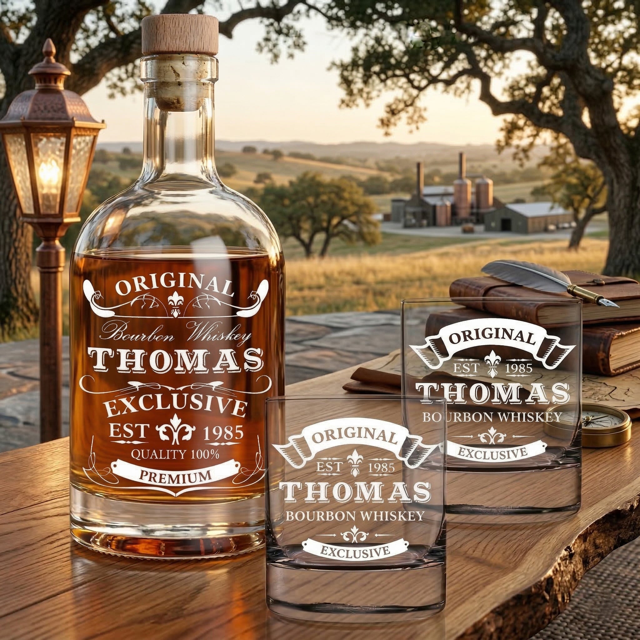 3-tlg Geschenk-Set mit personalisierter Gravur - Karaffe 700 ml + 2 Gläser 320 ml - Original Exclusive