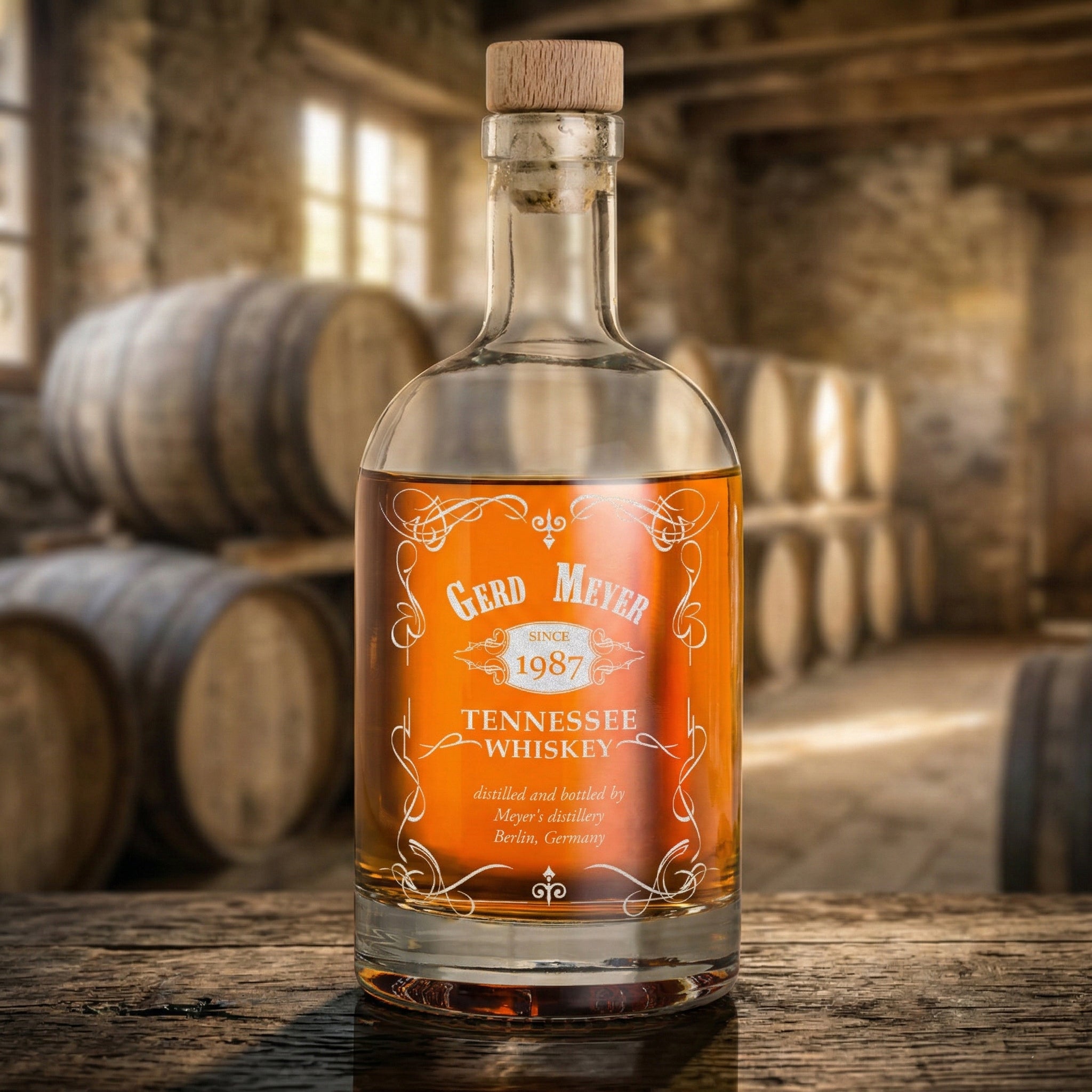 Dekanter Glasflasche 700 ml für Whisky mit Gravur - Elegant verziert