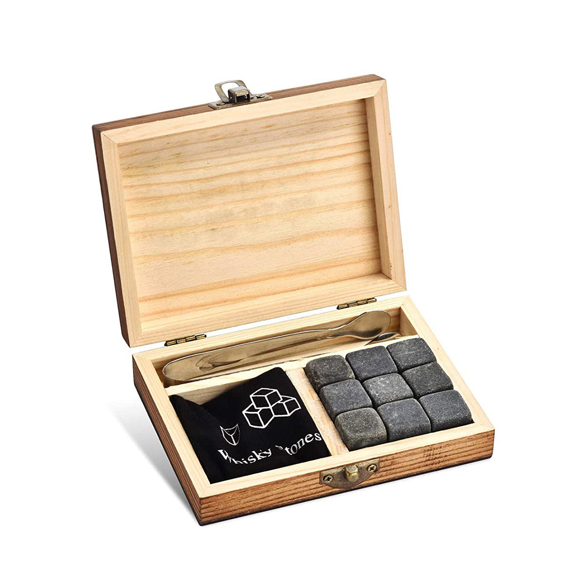 Personalsiertes Whisky-Set 5-tlg Holzkiste, Whiskyglas & Kühlsteine - Motiv "Original Exklusive"