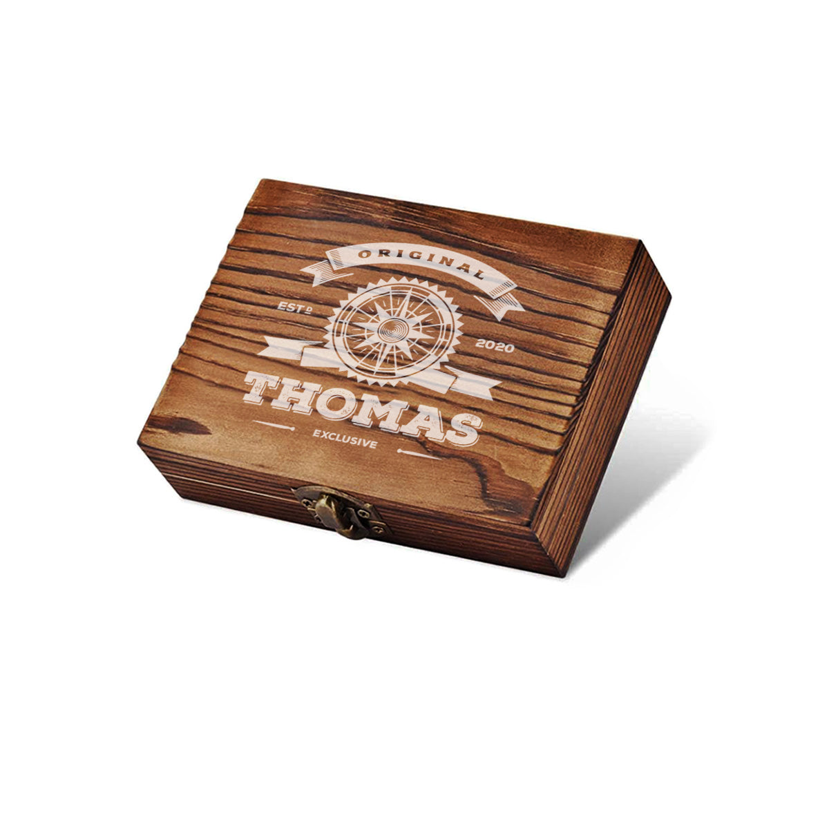 Personalsiertes Whisky-Set 5-tlg Holzkiste, Whiskyglas & Kühlsteine - Motiv "Original Exklusive"