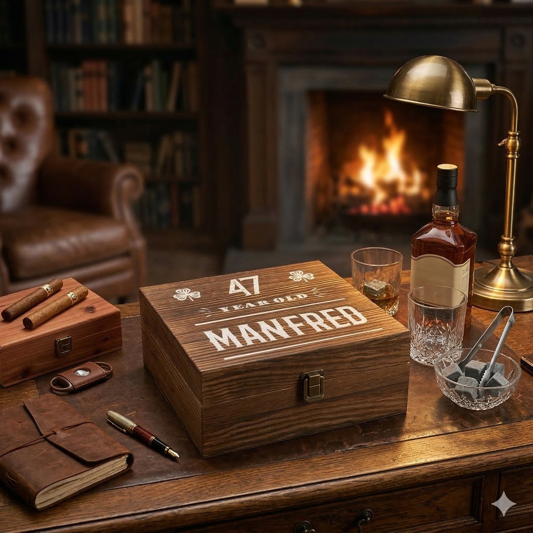 Whisky-Set Kühlsteine, Gläser und Untersetzer in Holzkiste mit Gravur - Jubiläumsgeschenk