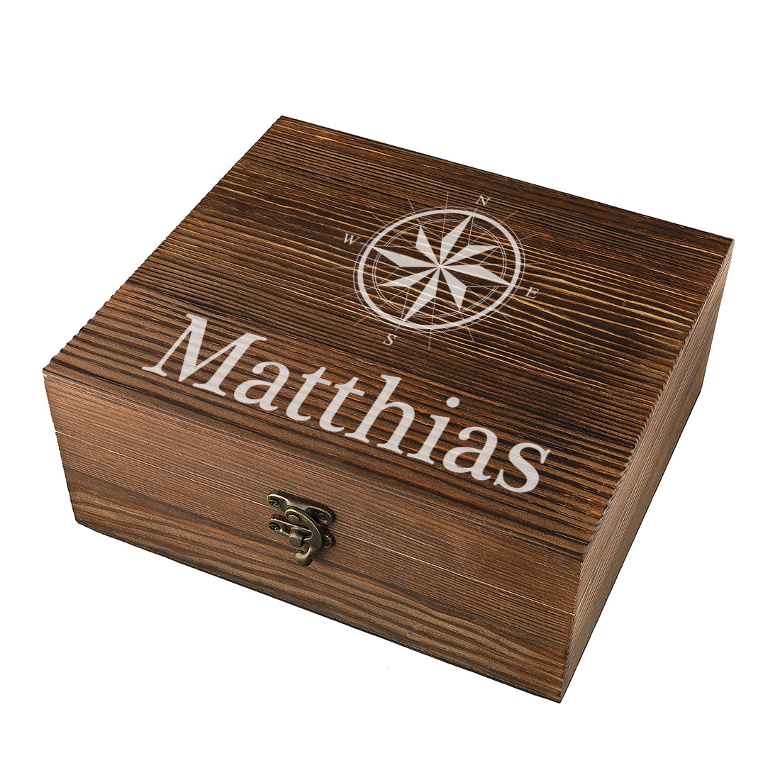 Whisky-Set mehrteilig mit Kühlsteine, Gläser, Untersetzer und gravierter Holzkiste - Motiv Kompass