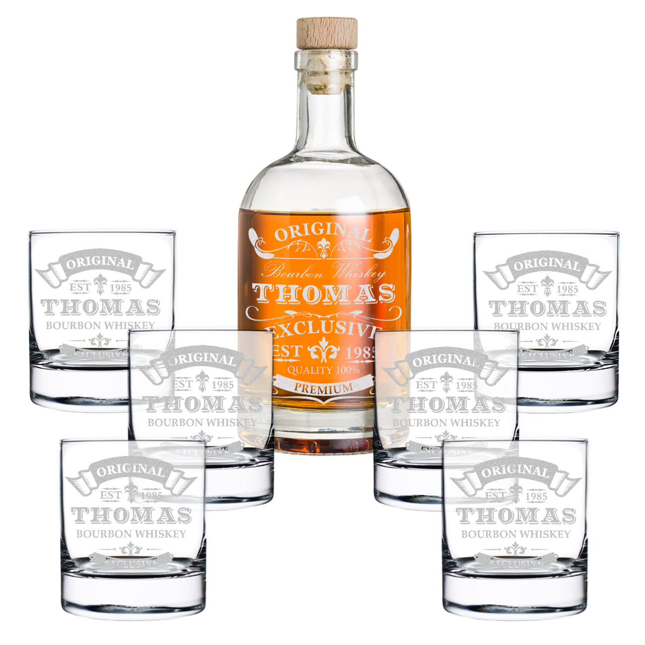 7-teiliges Whisky-Set mit Flasche 700 ml & 6 Whiskygläser - Motiv Original Exclusive