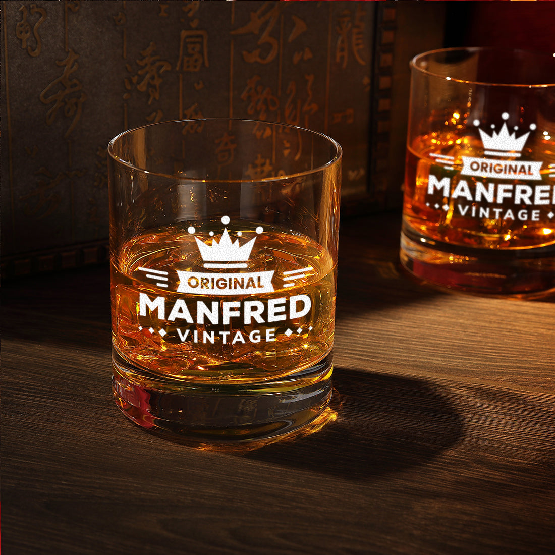 Whisky Skull Dekanter 850 ml und 2 Whiskygläser 320 ml mit Gravur - Motiv Krone