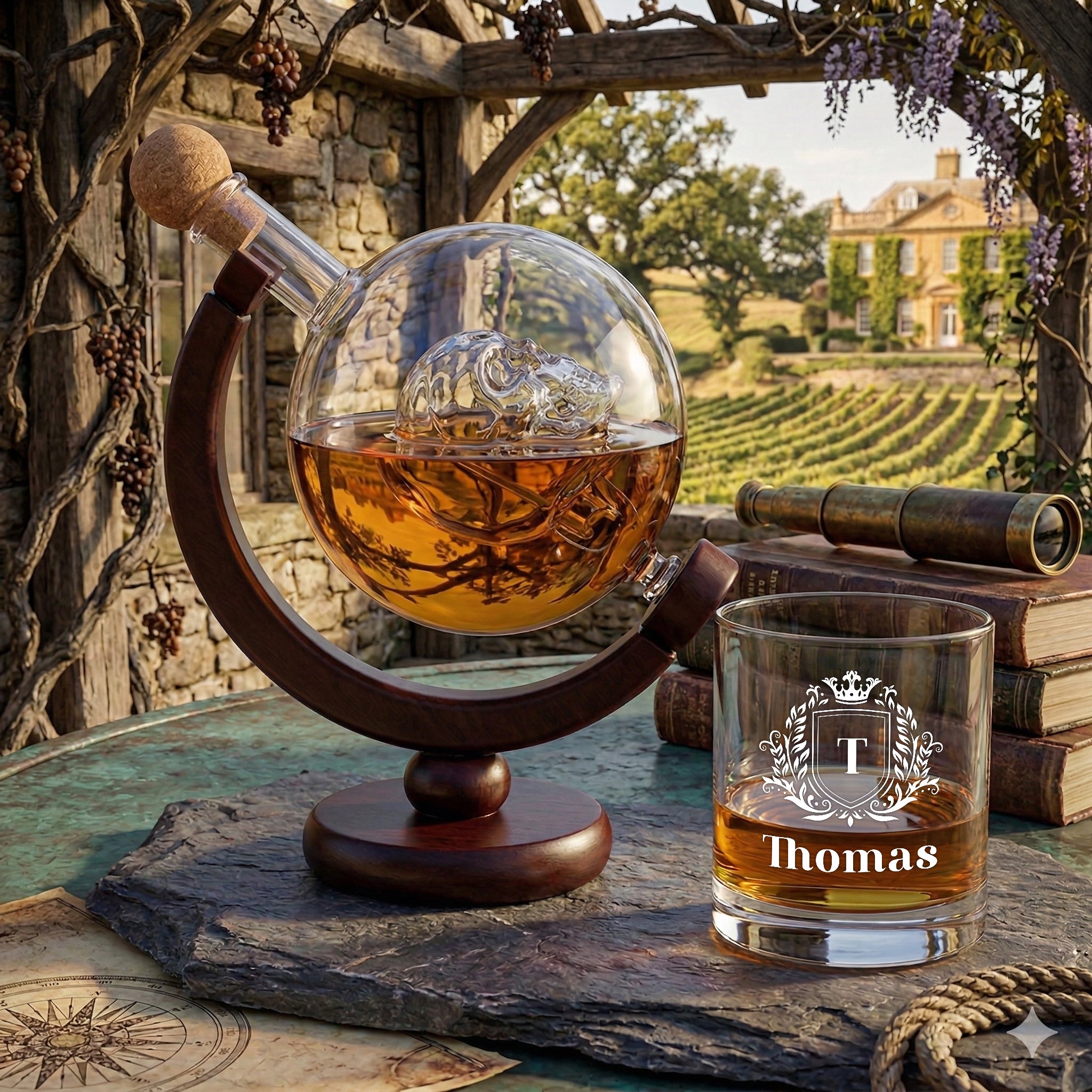 Whisky Skull Dekanter 850 ml und Tumbler 320 ml mit Gravur - Motiv Wappen
