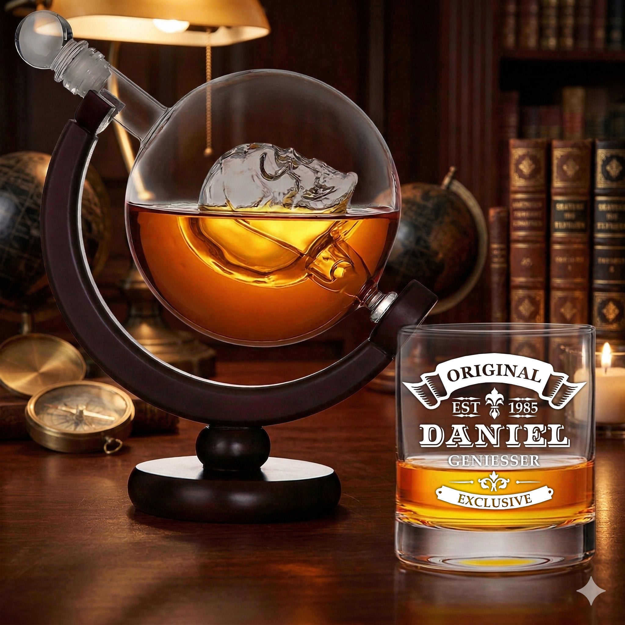 Whisky Skull Dekanter Set 850 ml mit Tumbler 320 ml - Motiv Original Exklusive