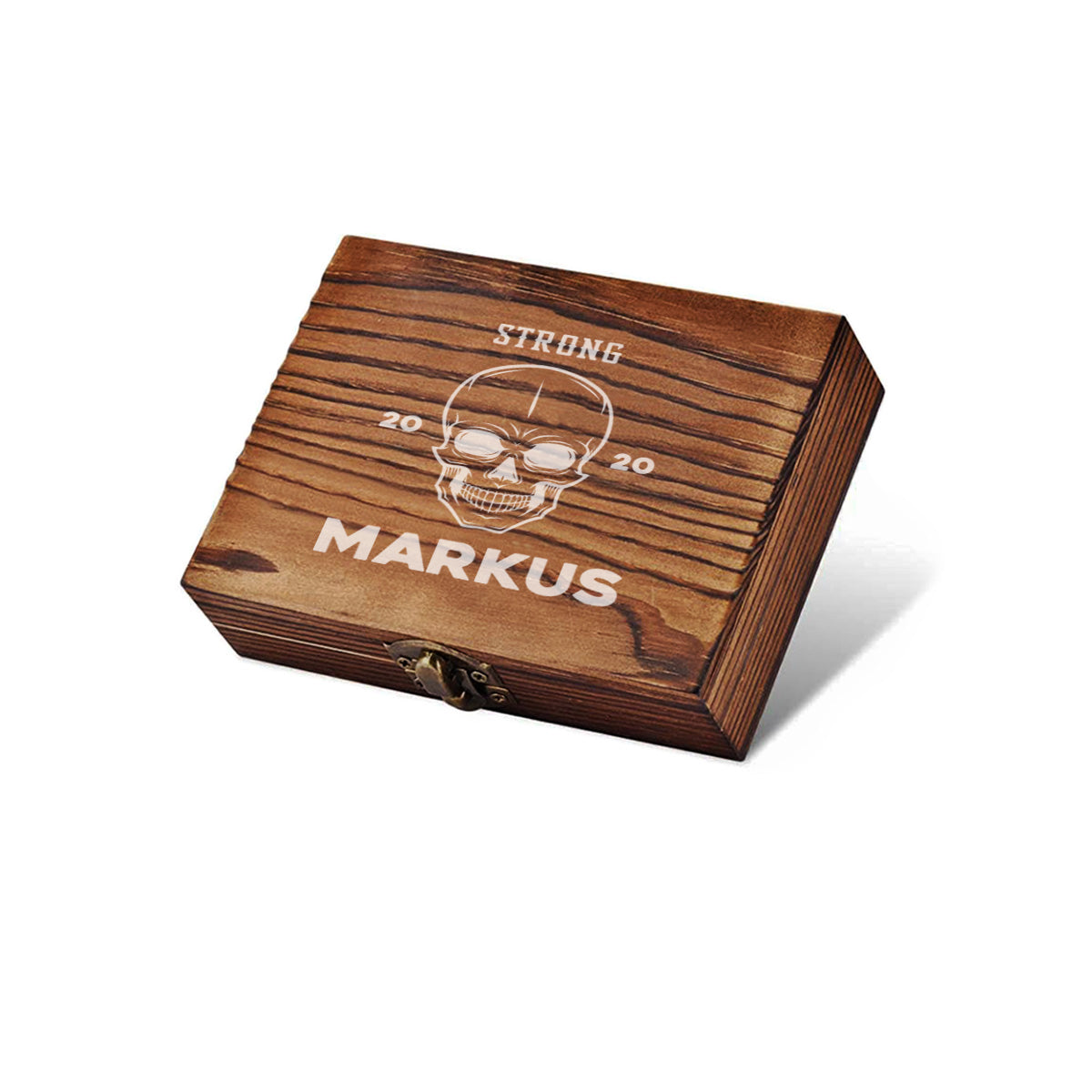 Whisky Steine Set 5-TLG mit personalisiertes Whiskyglas und Holzbox - Motiv Totenkopf