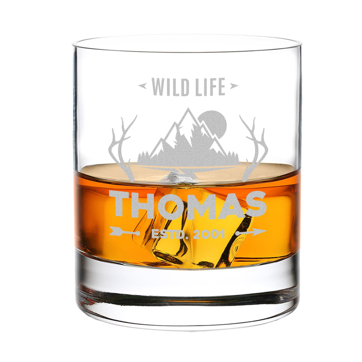Personalisiertes Whisky-Set 5-tlg mit gravierter Holzkiste - Motiv Wildlife