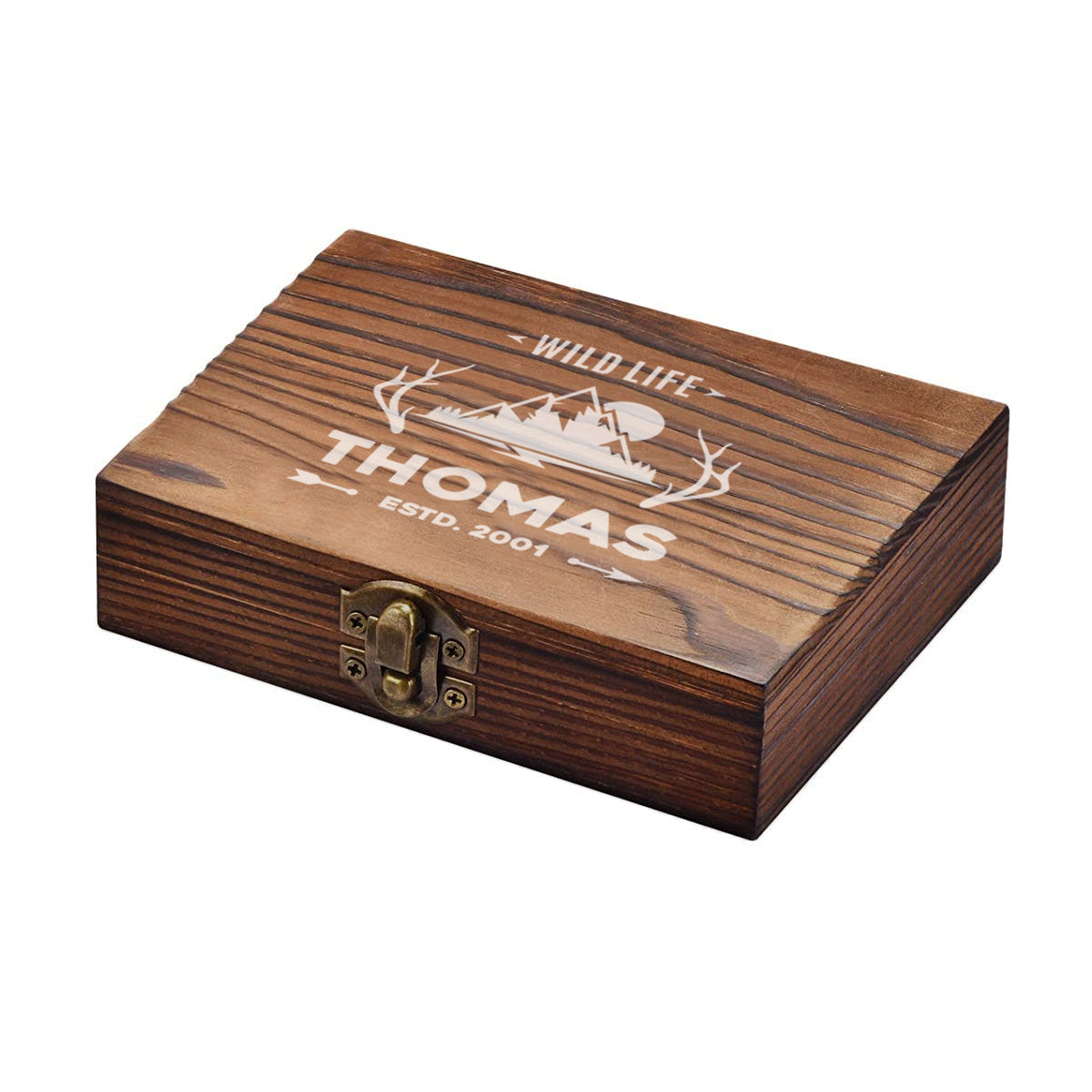 Personalisiertes Whisky-Set 5-tlg mit gravierter Holzkiste - Motiv Wildlife
