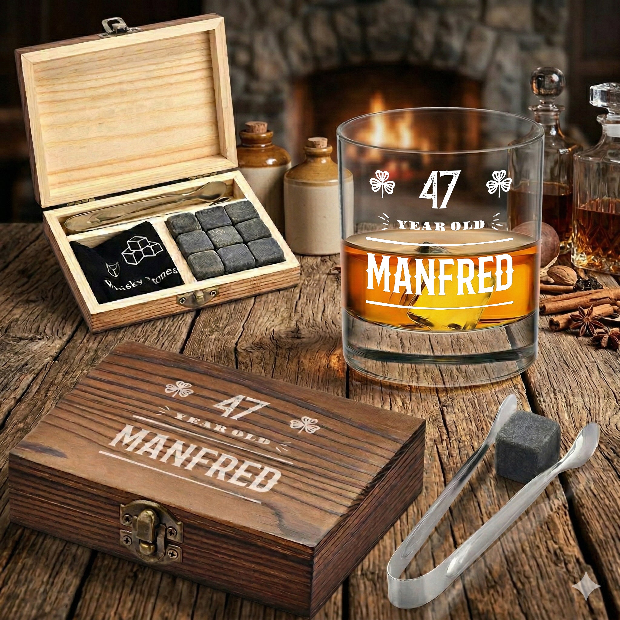 Personalisiertes Whisky Geschenkset 5-tlg mit Gravur - ideal als Geburtstagsgeschenk