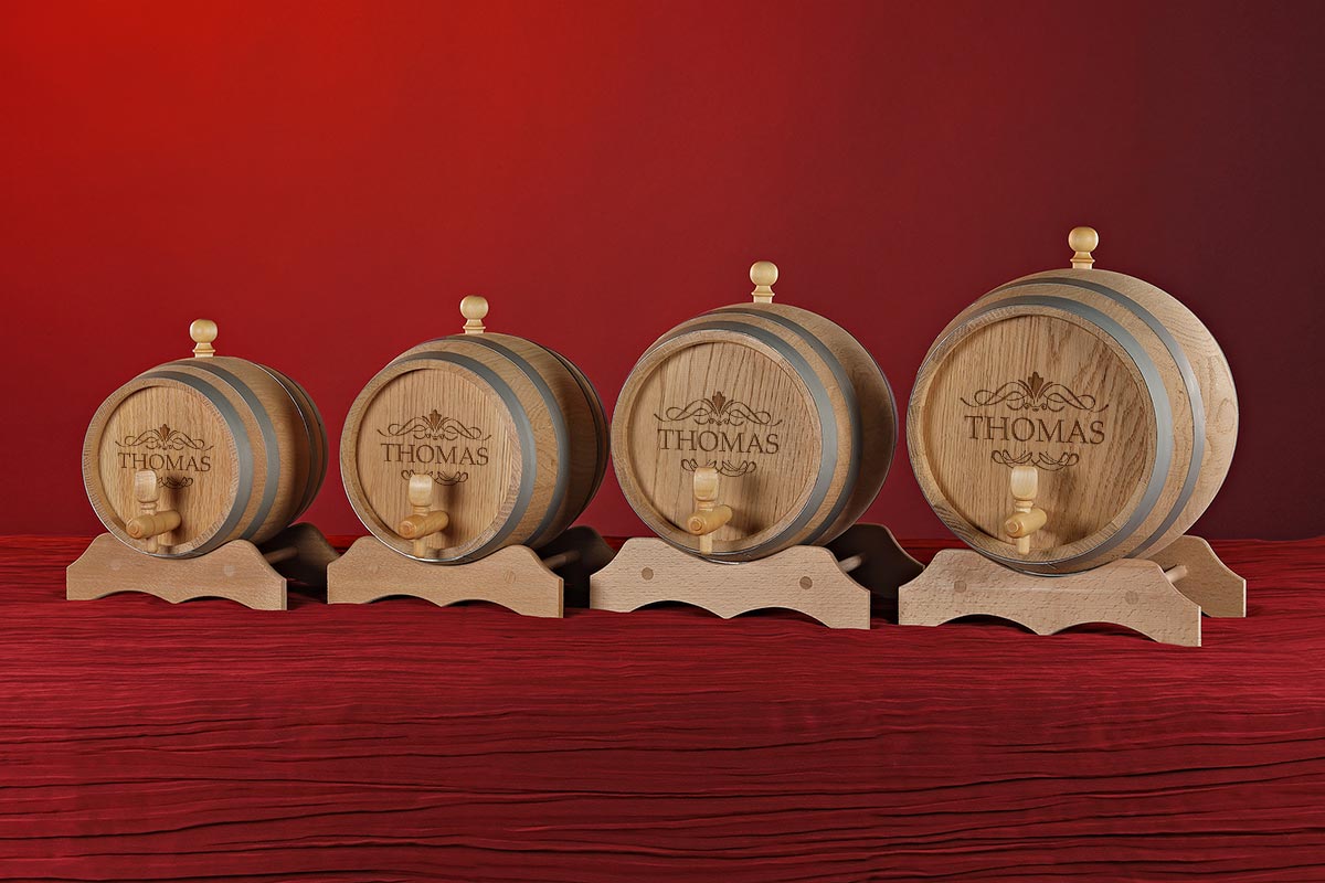 Whisky Holzfass mit personalisierter Wunschgravur - Motiv Ornament