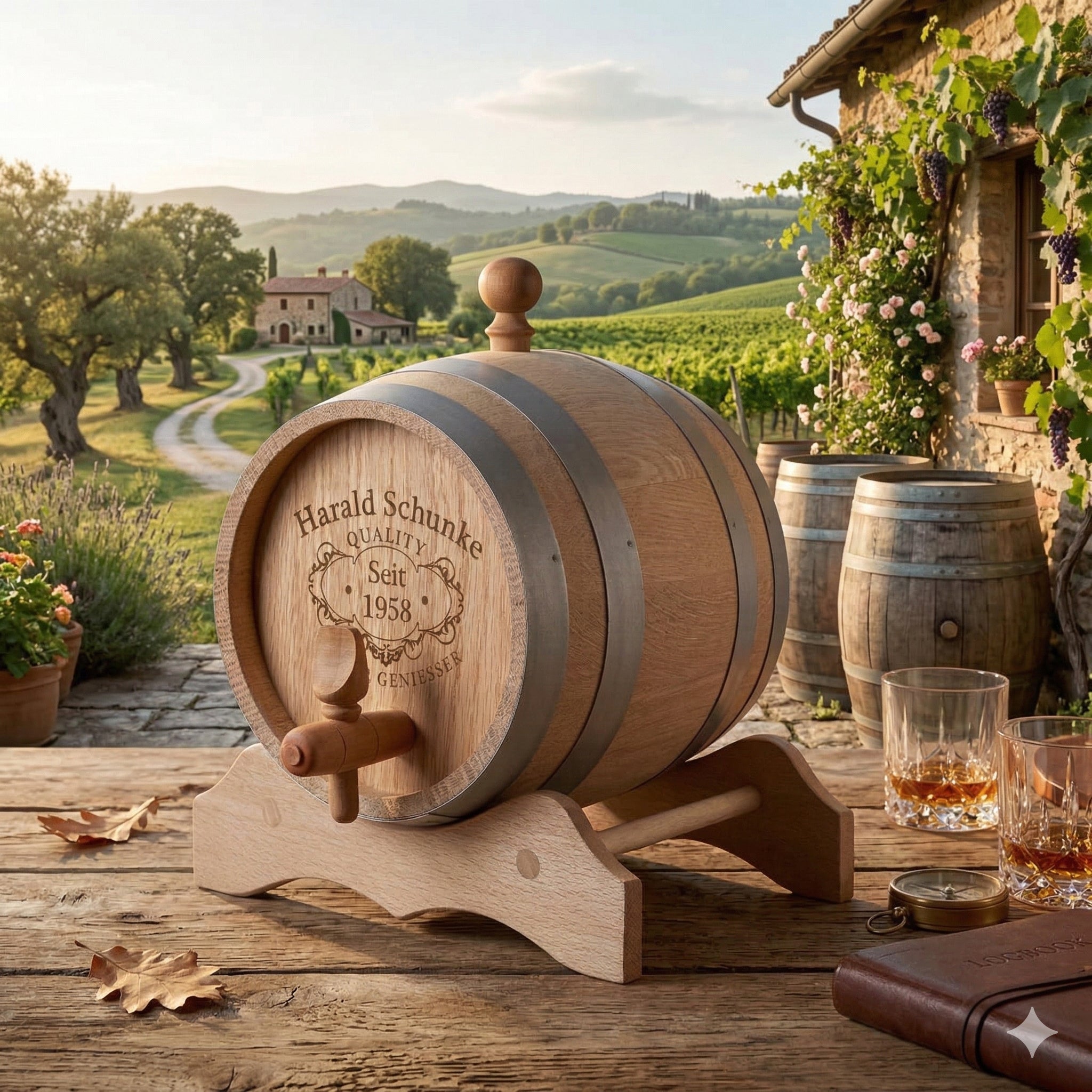 Fass aus Echtholz für Whisky mit personalisierter Gravur - Motiv Quality Whisky