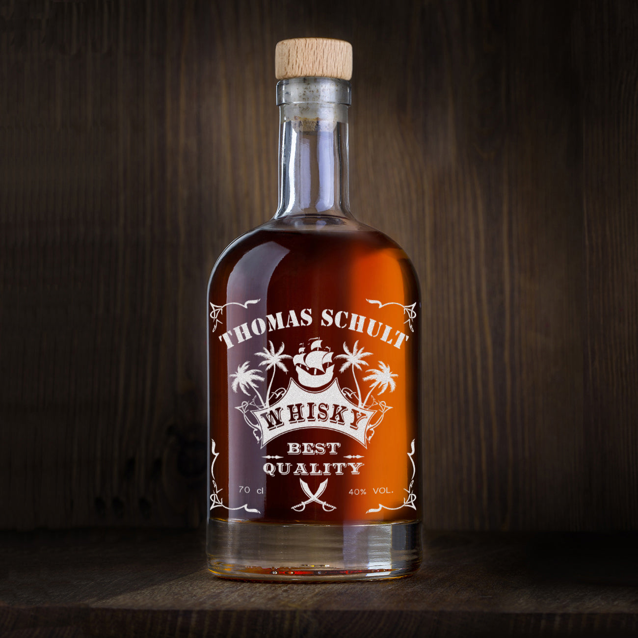 Whisky Flasche 700 ml mit Gravur - Motiv Piratenschiff