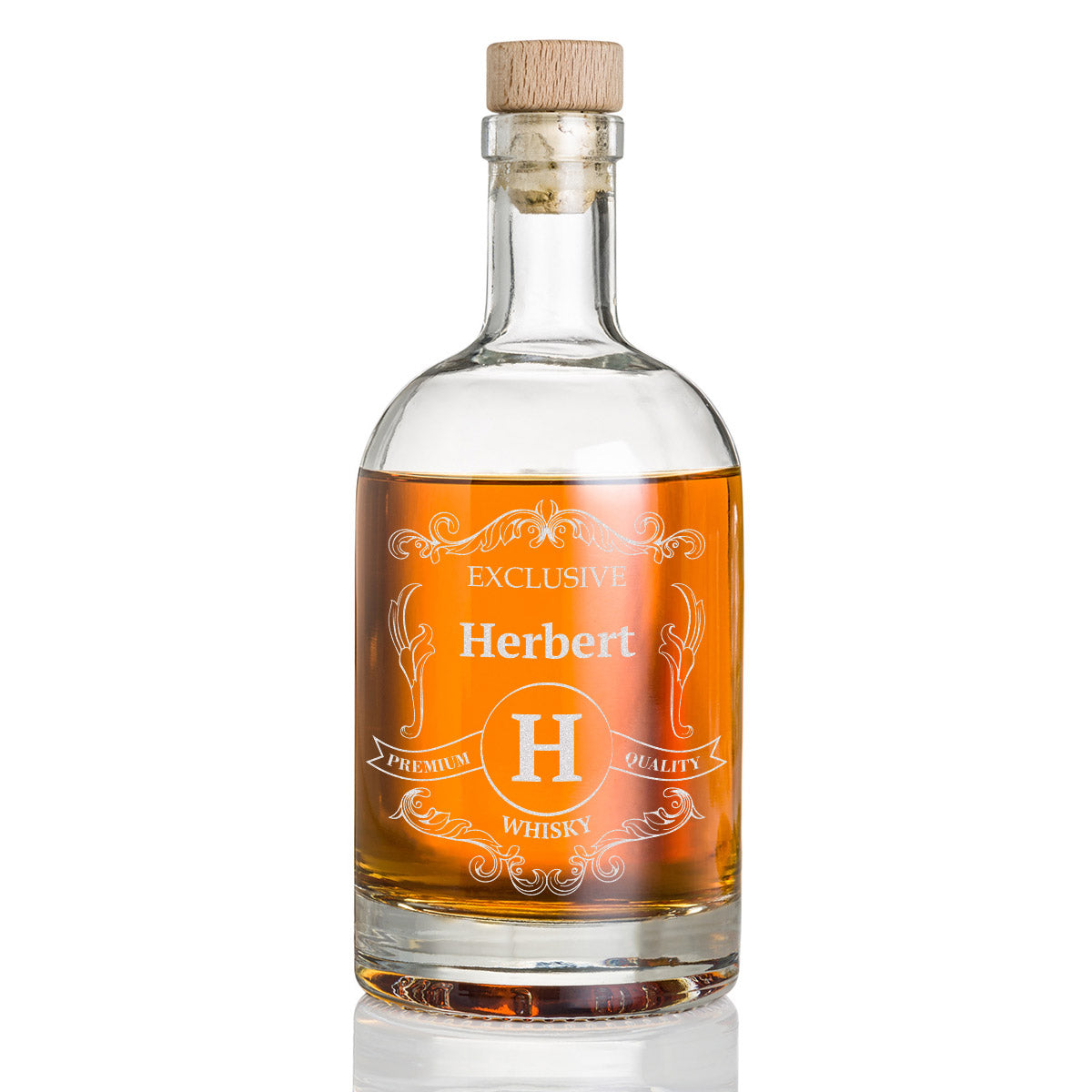 Flasche aus Glas 700 ml für Whisky mit personalisierter Gravur - Motiv Barock Rustikal