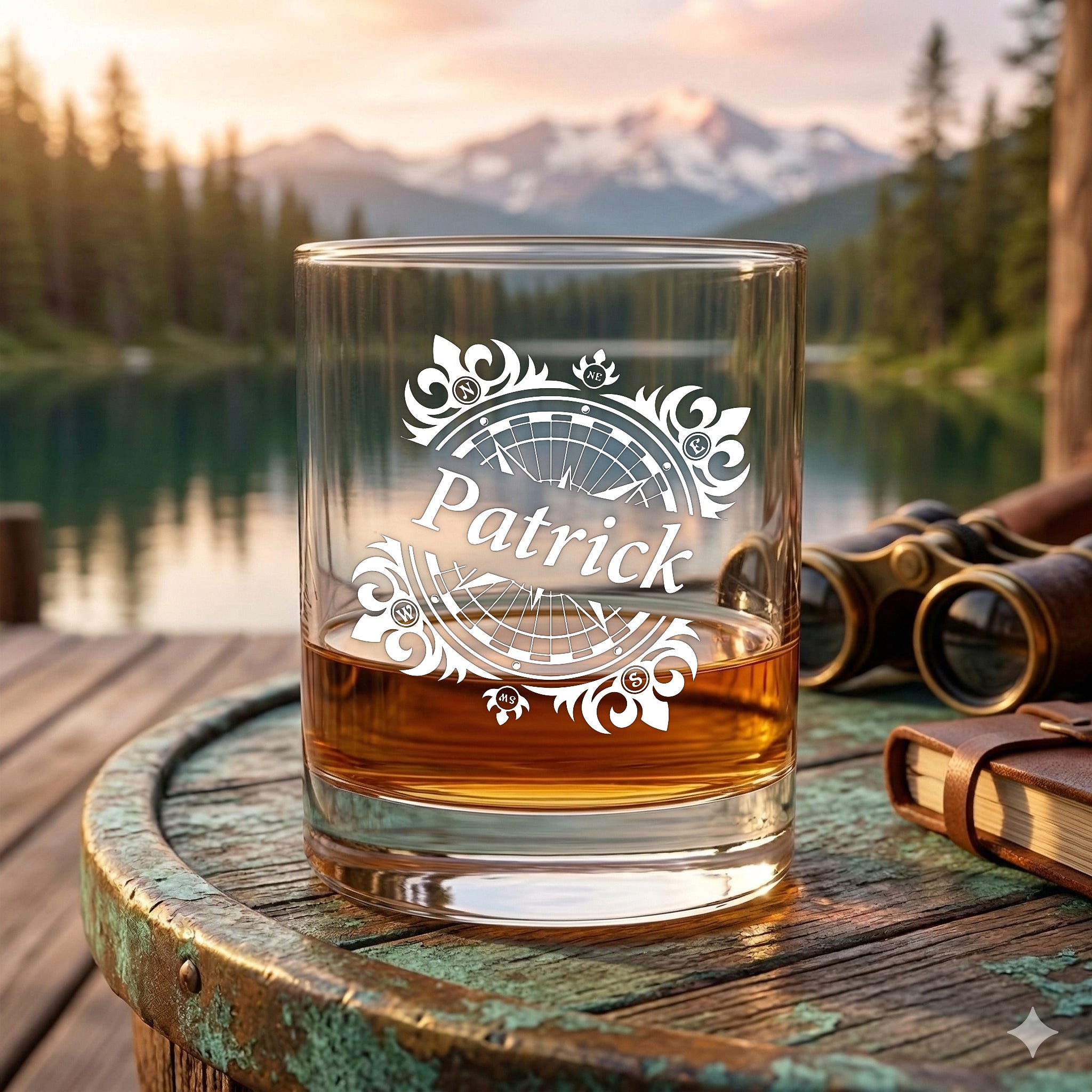 Elegantes Whiskyglas 320 ml mit personalisierter Gravur - Klassisches Ornament