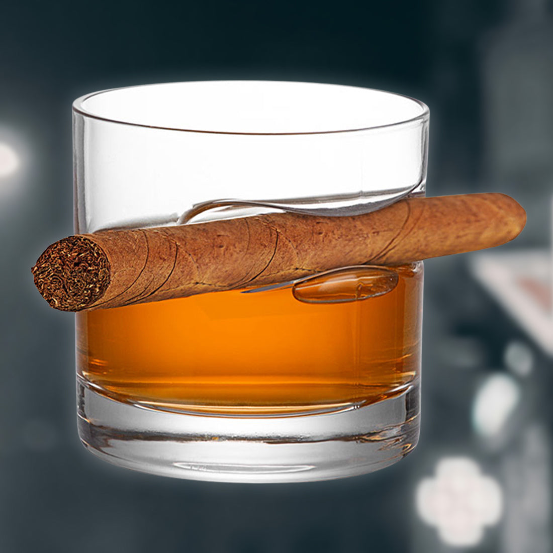 Whiskyglas 330 ml mit Zigarrenhalter für Genießer