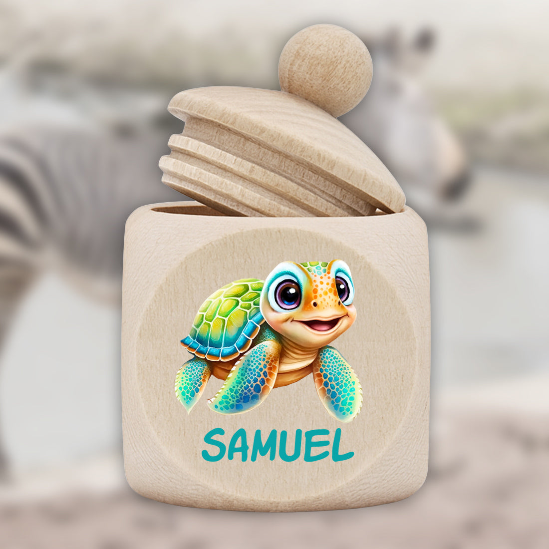 Zahnfee-Geschenk: Holz-Zahndose mit süßem Schildkröten-Motiv
